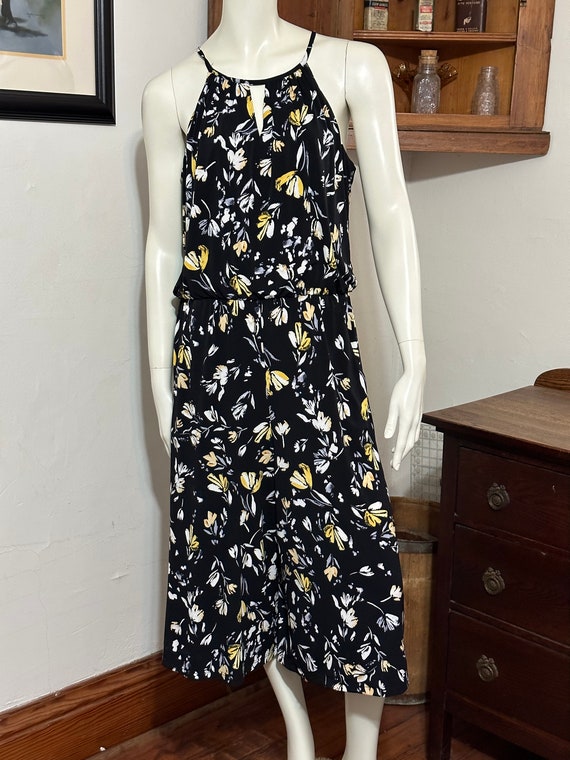 London Times Black Floral Halter Cropped Jumpsuit W/ Wide Legs and