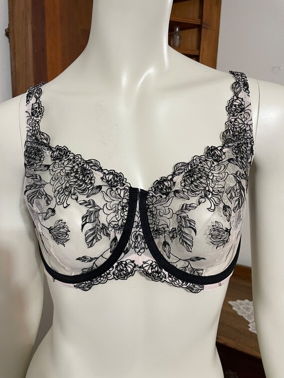 Soma Limited Edition Heritage Unlined Sheer Black & White Floral Underwire  Bra Size 36DD NWOT 