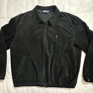 Rare Vintage 90's Polo by Ralph Lauren Black Suede Leather Fleece