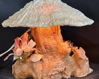 Magical Mushroom Lamp Cypress DriftWood Faux Coral Mushroom Nightlight