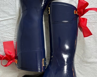 JOULES Evedon Tall Rain Boots With Red Bows Blue or Green US Size 9 Etsy