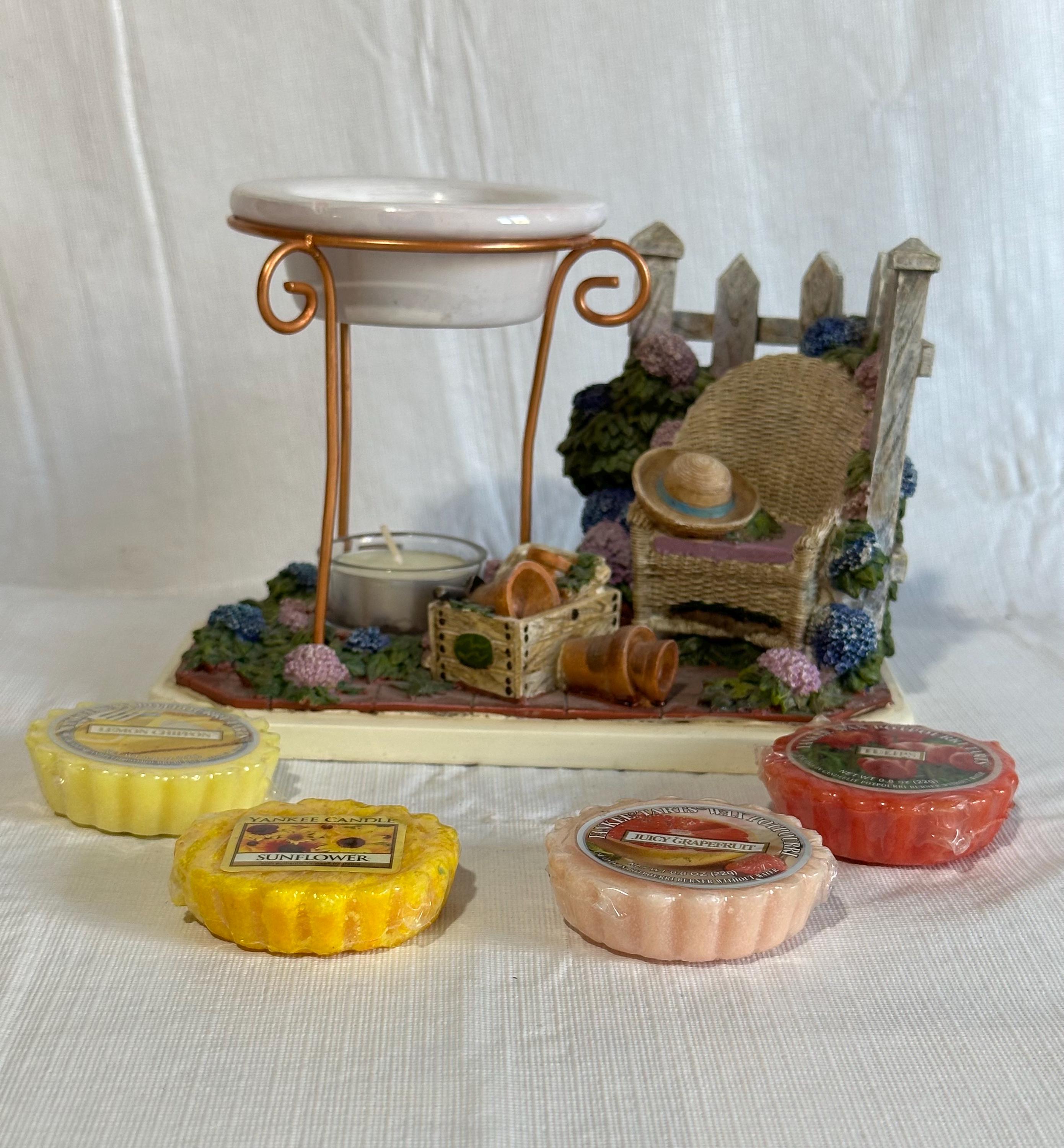 Yankee Candle Spring Garden Hydrangeas Tealight Wax Tart Warmer RETIRED With 4 Wax Tarts and Tea Light