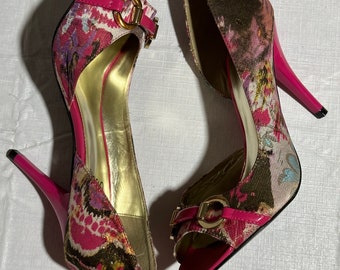 Carlos Santana Womens Roulette Heels Floral Print Peep Toe Shoes Size 6.5M Etsy