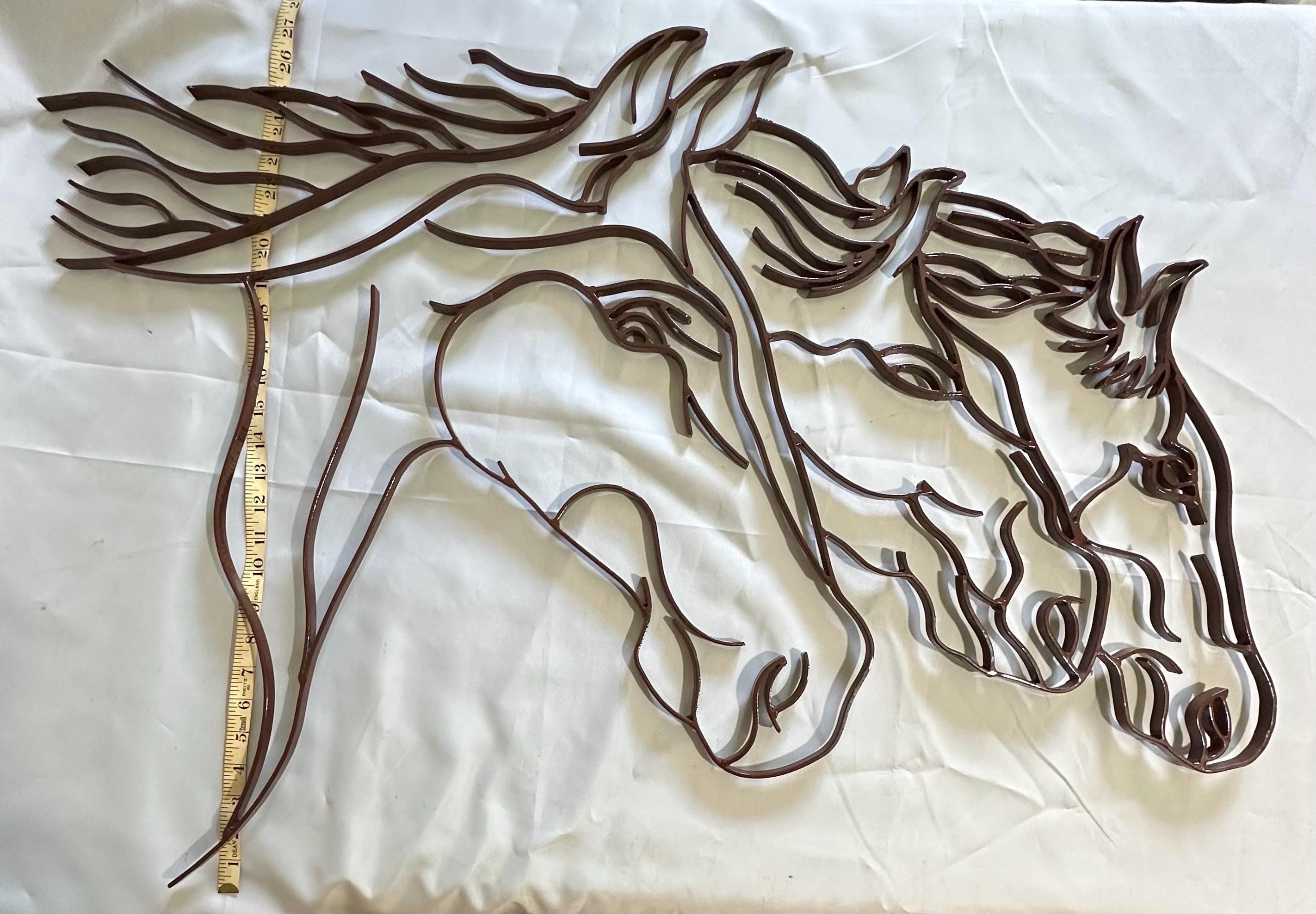 Vintage Brown Metal Wall Art - 3 Horse Heads, Hung Left or Right 