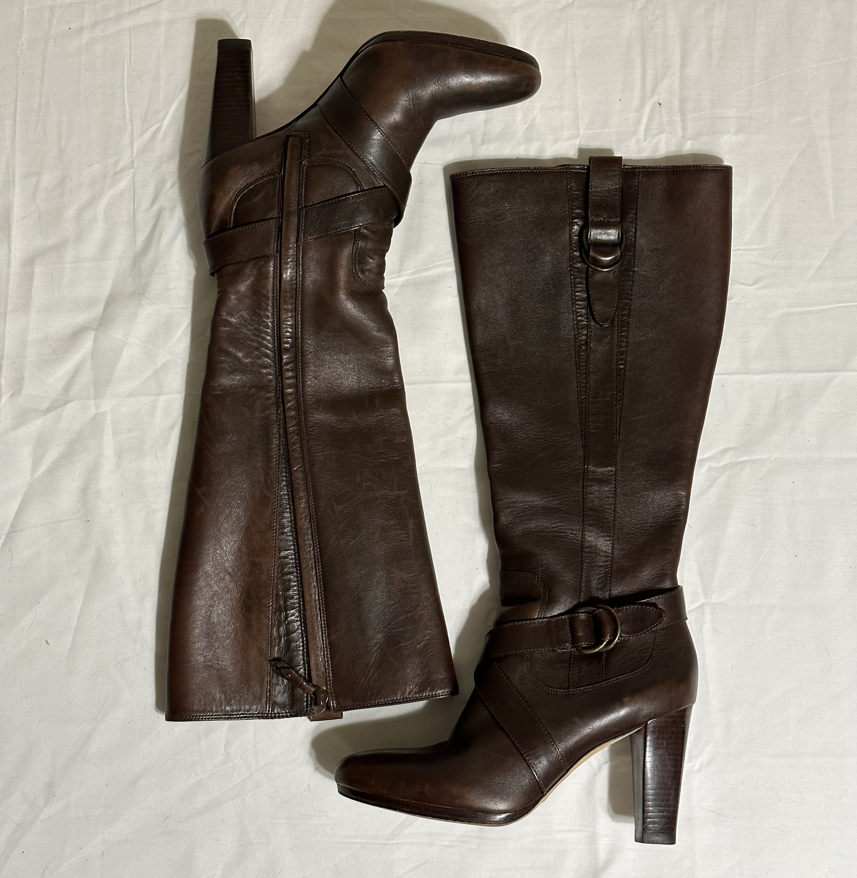 Cole Haan Leather Courtney Chestnut Tall Heel Boots Size 6.5 Etsy