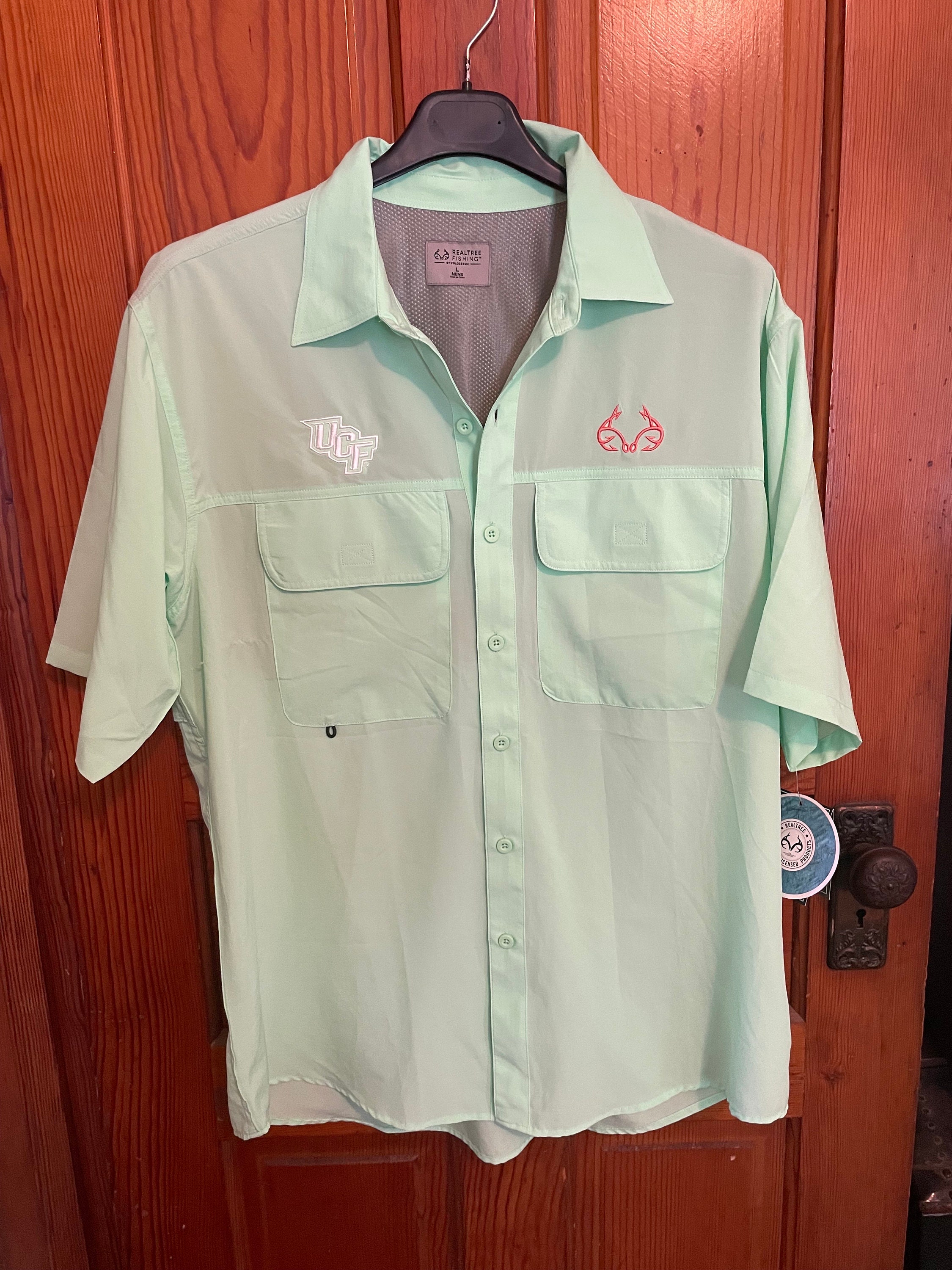 UFC Realtree Fishing Shirt Short Sleeve Vented Light Green Mens L - Nwt