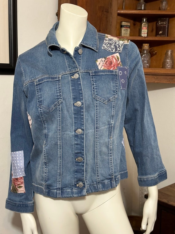 Chico's Denim Patchwork Design Jacket - size 2P (… - image 1