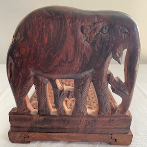 Vintage Hand Carved Wood Elephant Bookrack (bookends)