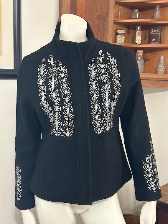 Vintage Icelandic Design Embroidered Wool Fully L… - image 1