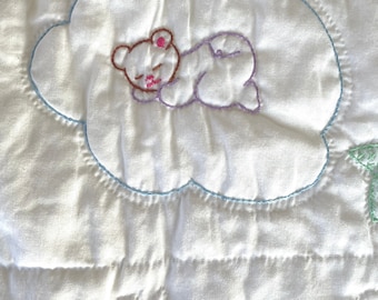 Vintage hand embroidered & quilted baby blanket