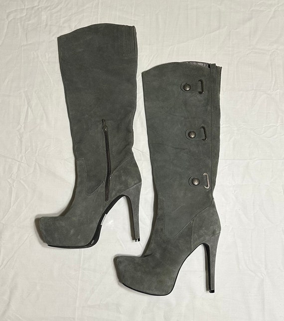 Bakers Gray Suede High Heel Platform Boots - size 