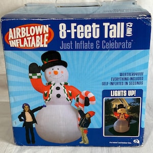Vintage Gemmy Airblown Aufblasbarer 8 Fuß großer Schneemann leuchtet auf - Neu in versiegelter Originalverpackung