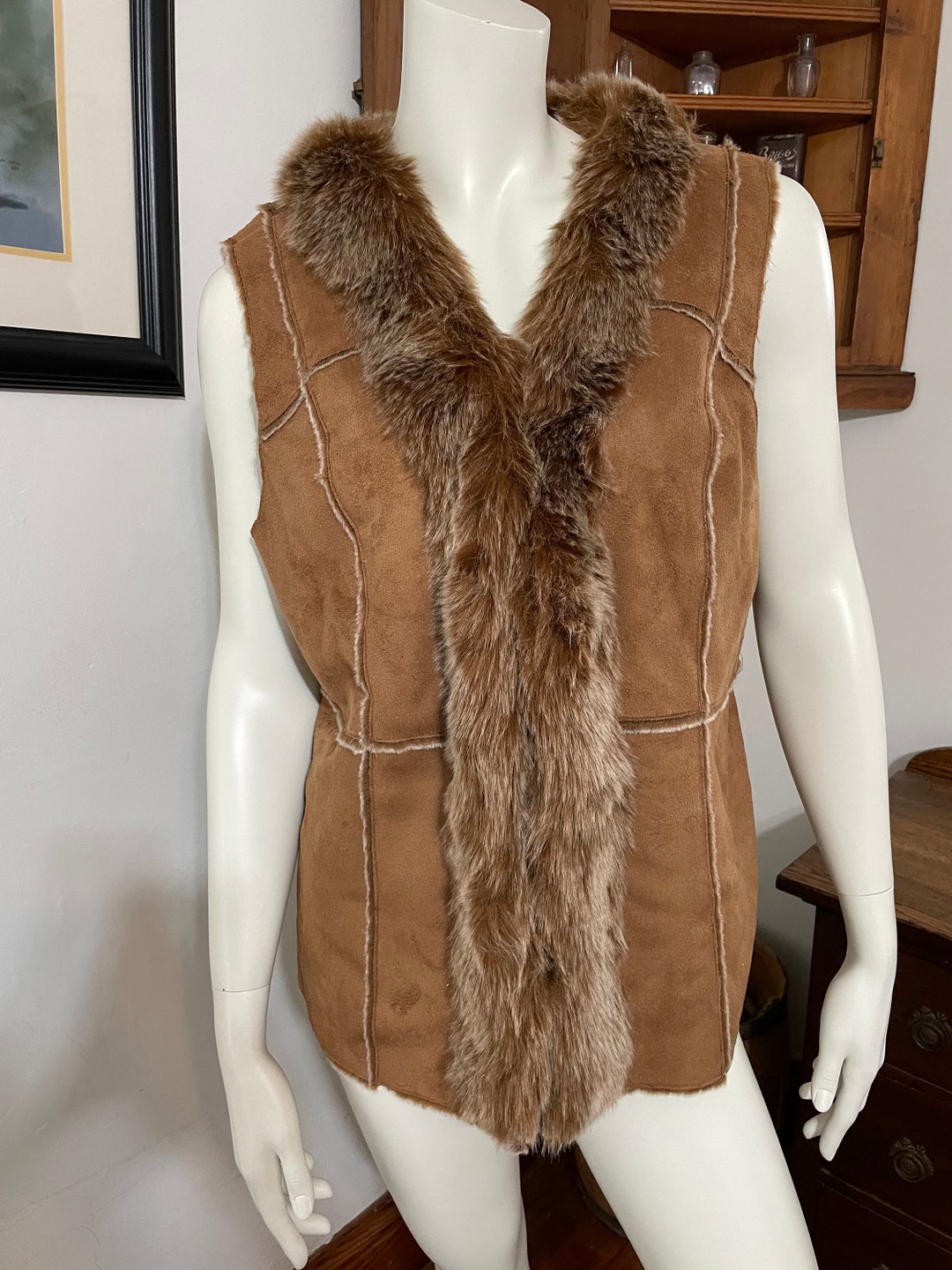 Orvis Women Faux Fur Faux Suede Shearling Vest - Size L - Etsy