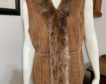 Orvis Women Faux Fur Faux Suede Shearling Vest - Size L