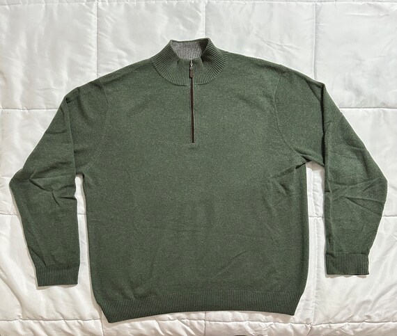 Kinross 100% Cashmere Green 1/4 Zip Pullover Swea… - image 1
