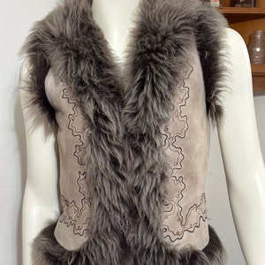 Katharine Hamnett London Women&#39;s Reversible Embroidered Suede Faux Fur Vest - size S