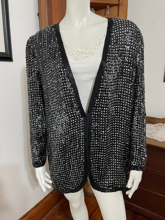 Vintage I Magnin Sequined Silk Jacket Size XL