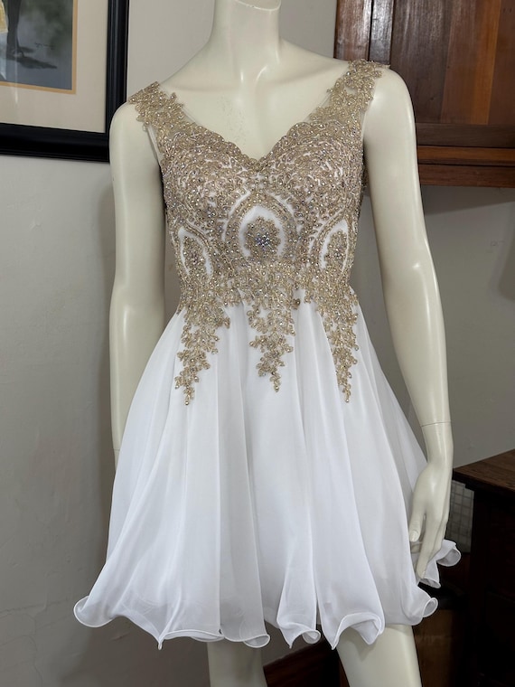 Fiesta Fashion White & Gold with Beads Dress - size XS