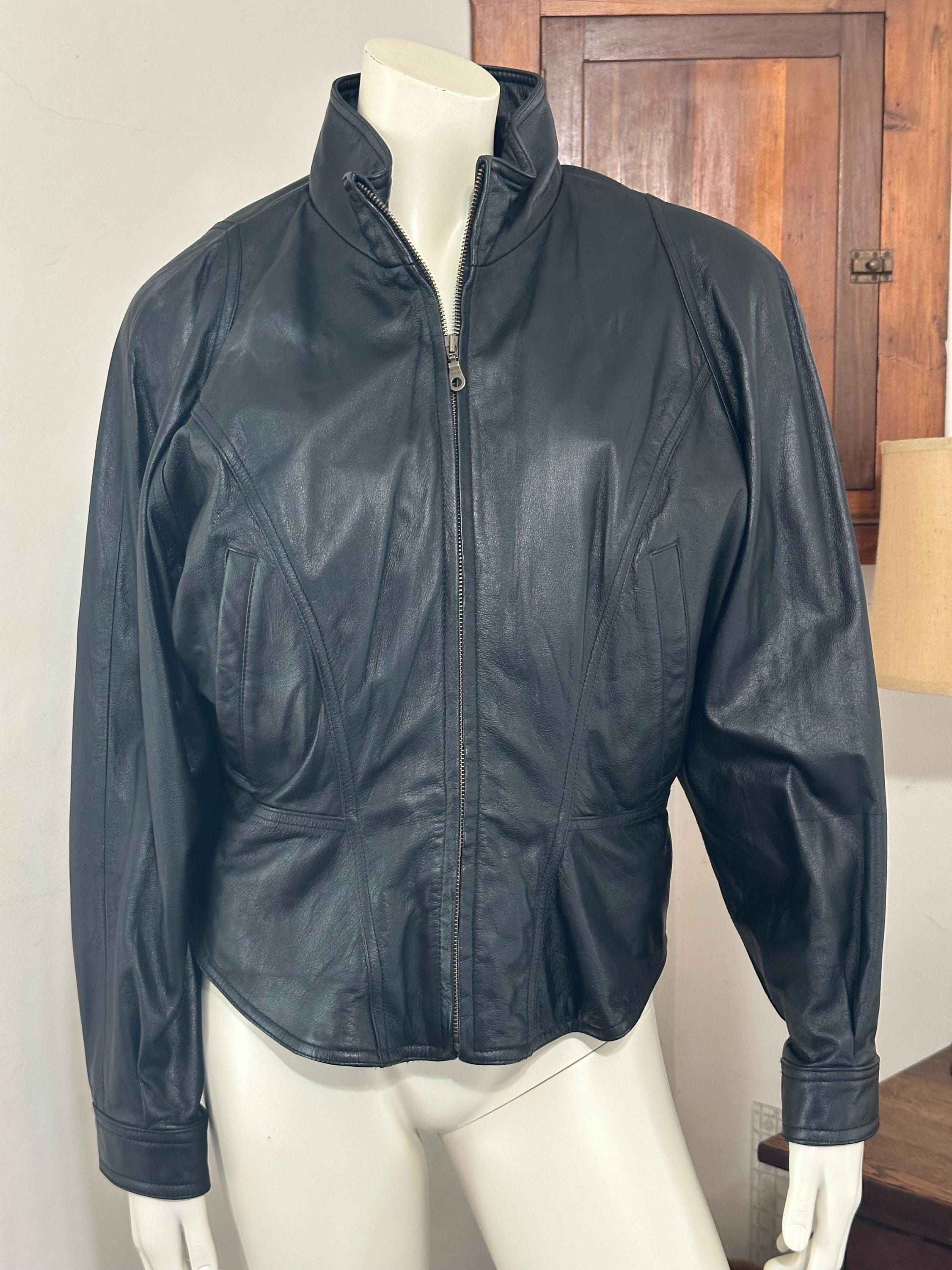 Vintage 80's Wilsons Leather Satin Lined Black Short Motorcycle