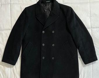 Polo Ralph Lauren Pea Coat Jacket Black Tartan Double Breasted