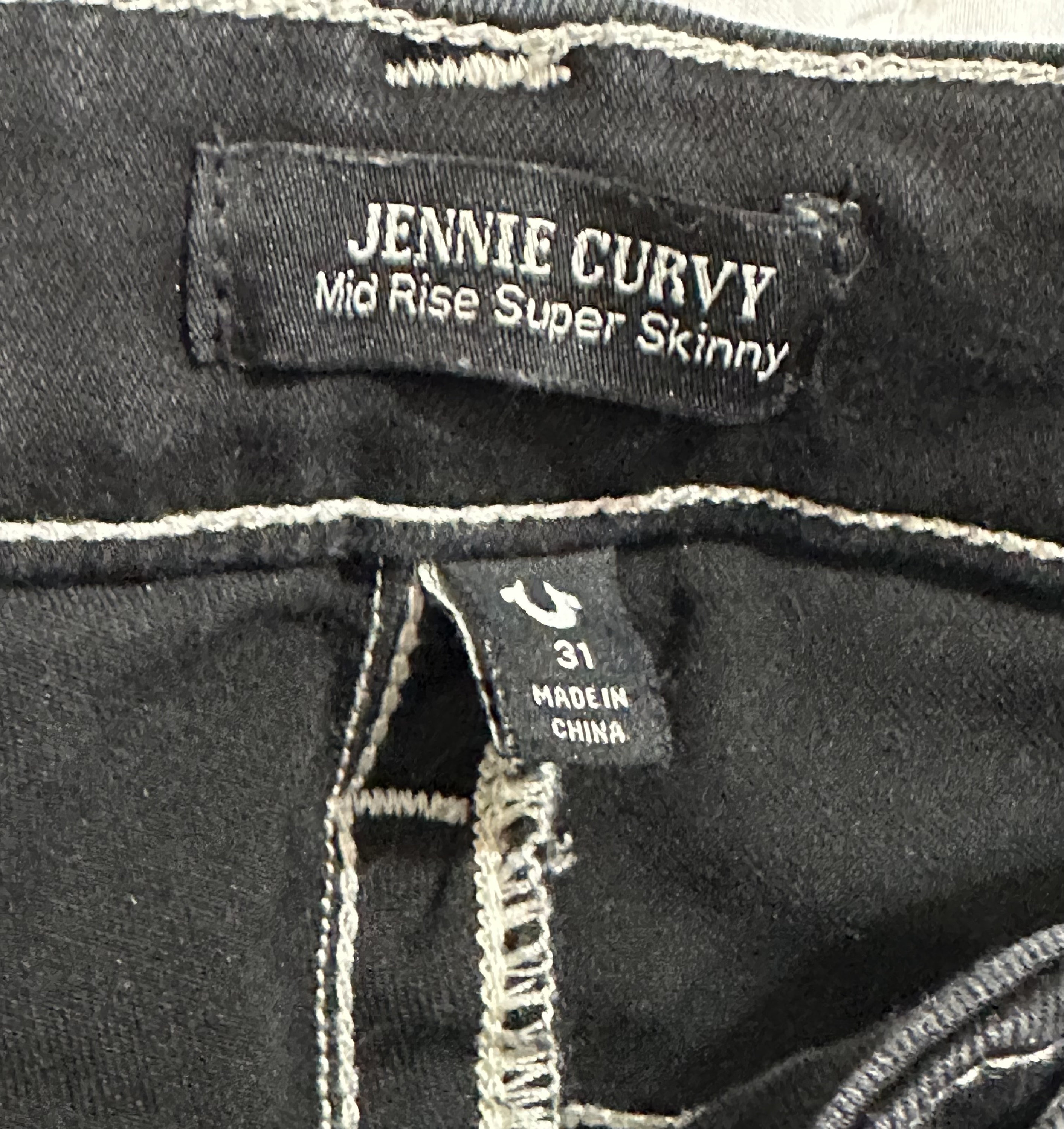 True Religion Jennie Curvy Mid Rise Super Skinny Black Jeans