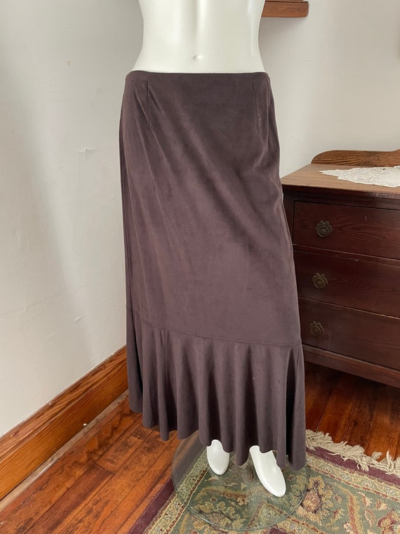 J Jill Long Brown Faux Suede skirt size 10
