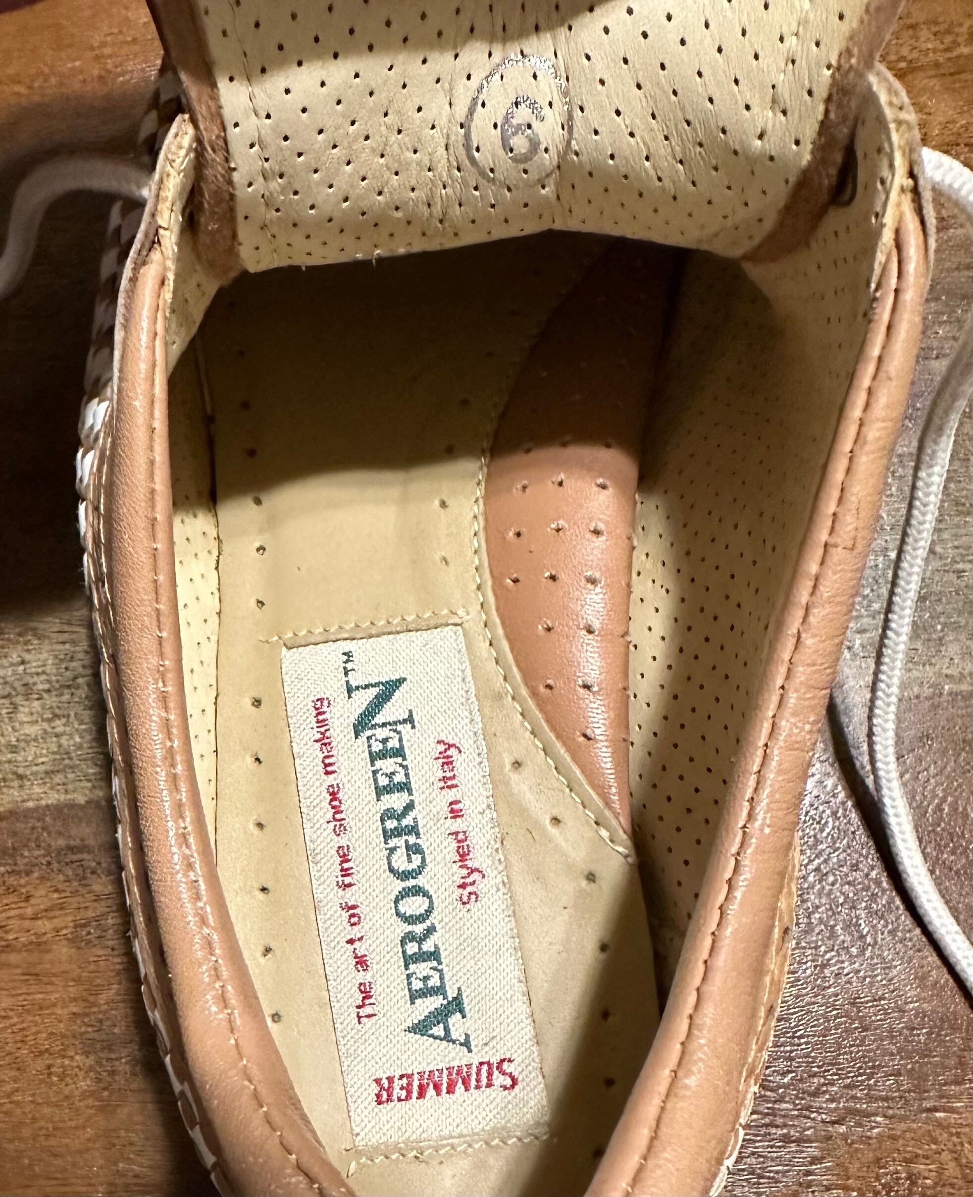 Aerogreen Summer Woven Leather Golf/Walking Oxfords Brown Cream AEROGREEN GOLF Shoes Summer Styled in ITALY Woven Leather  main image 2