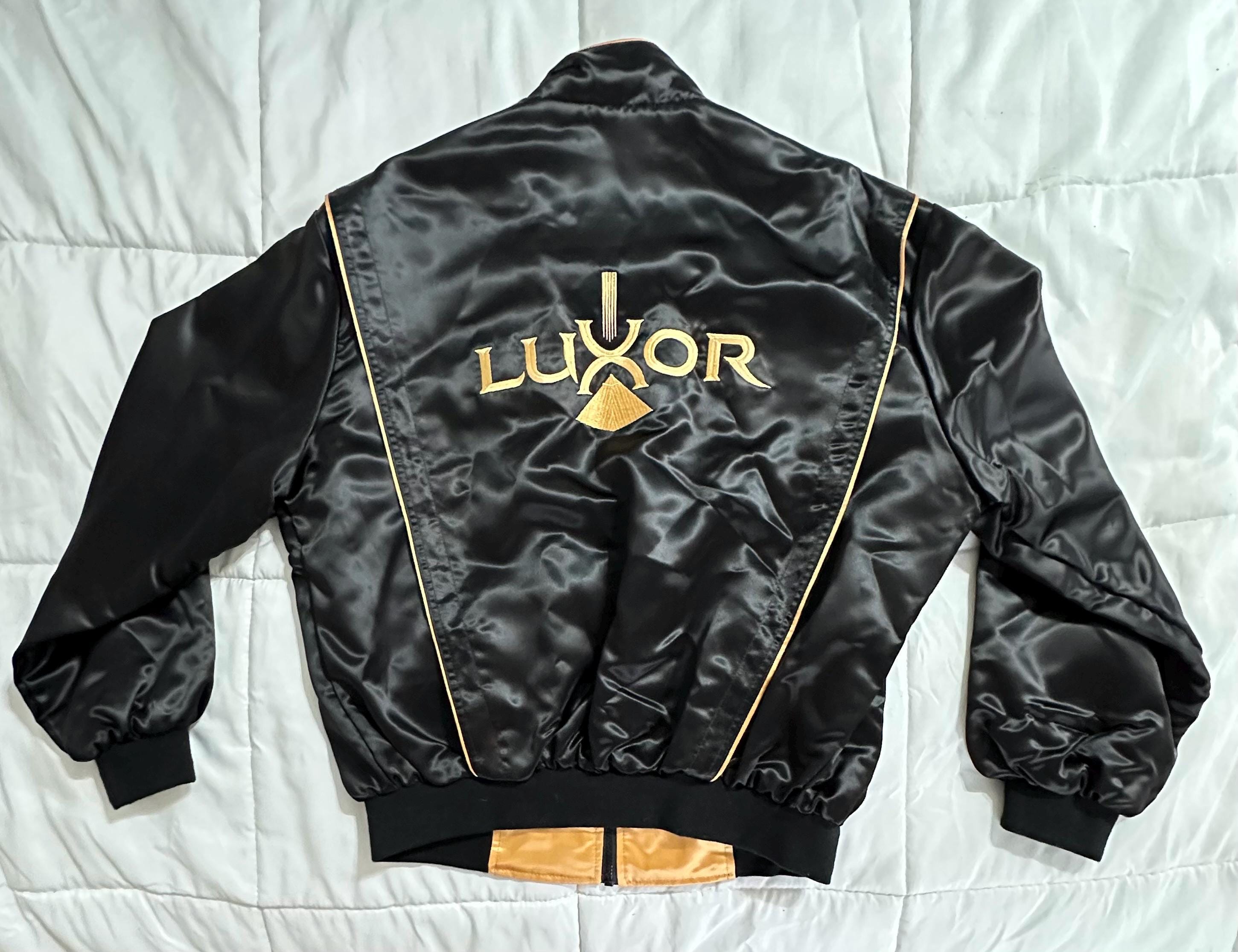 Vintage 80's Luxor Hotel Las Vegas Black Satin Bomber Jacket With