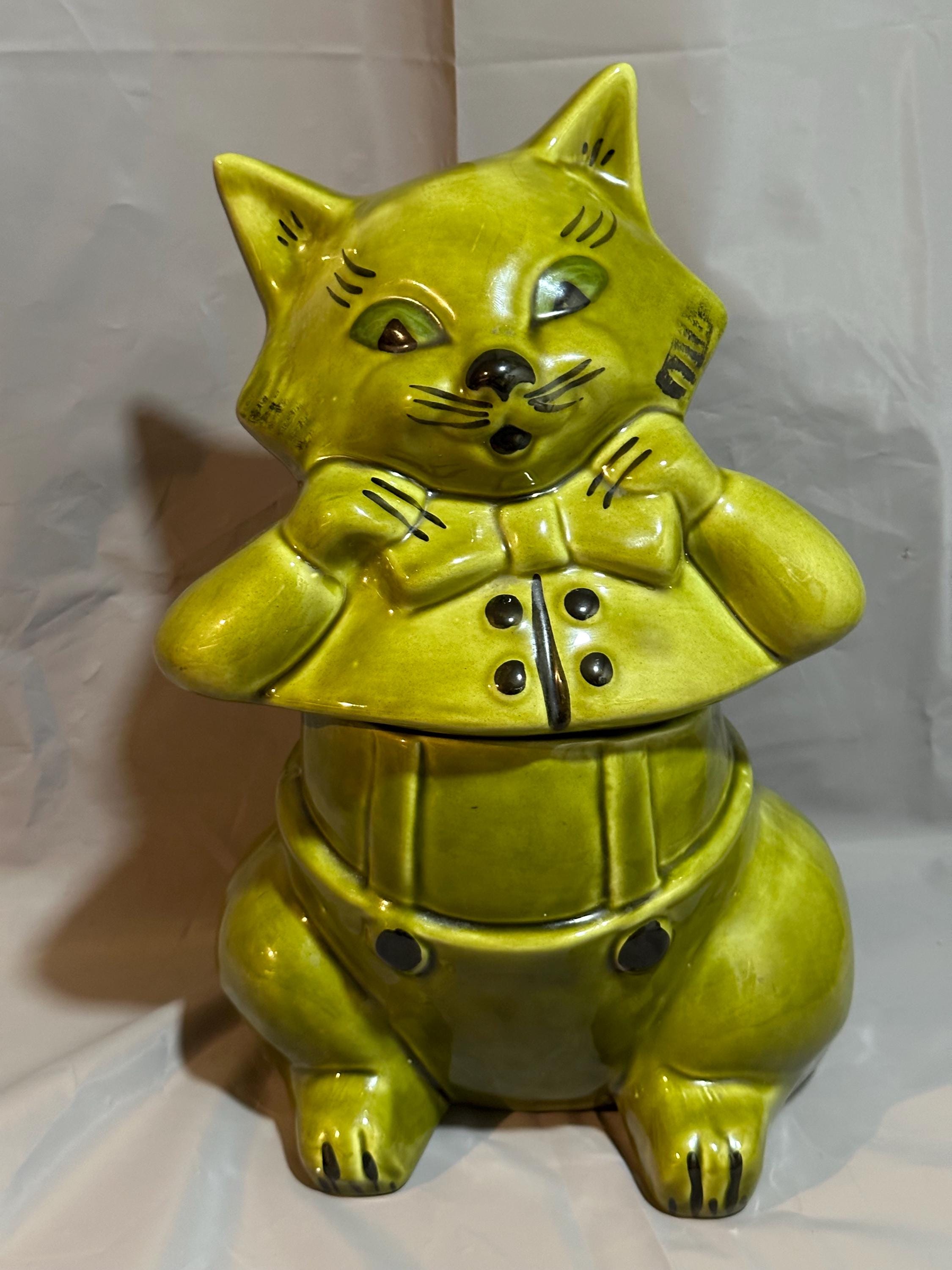1950's Doranne of California Green Dapper Cat Cookie Jar J5 USA