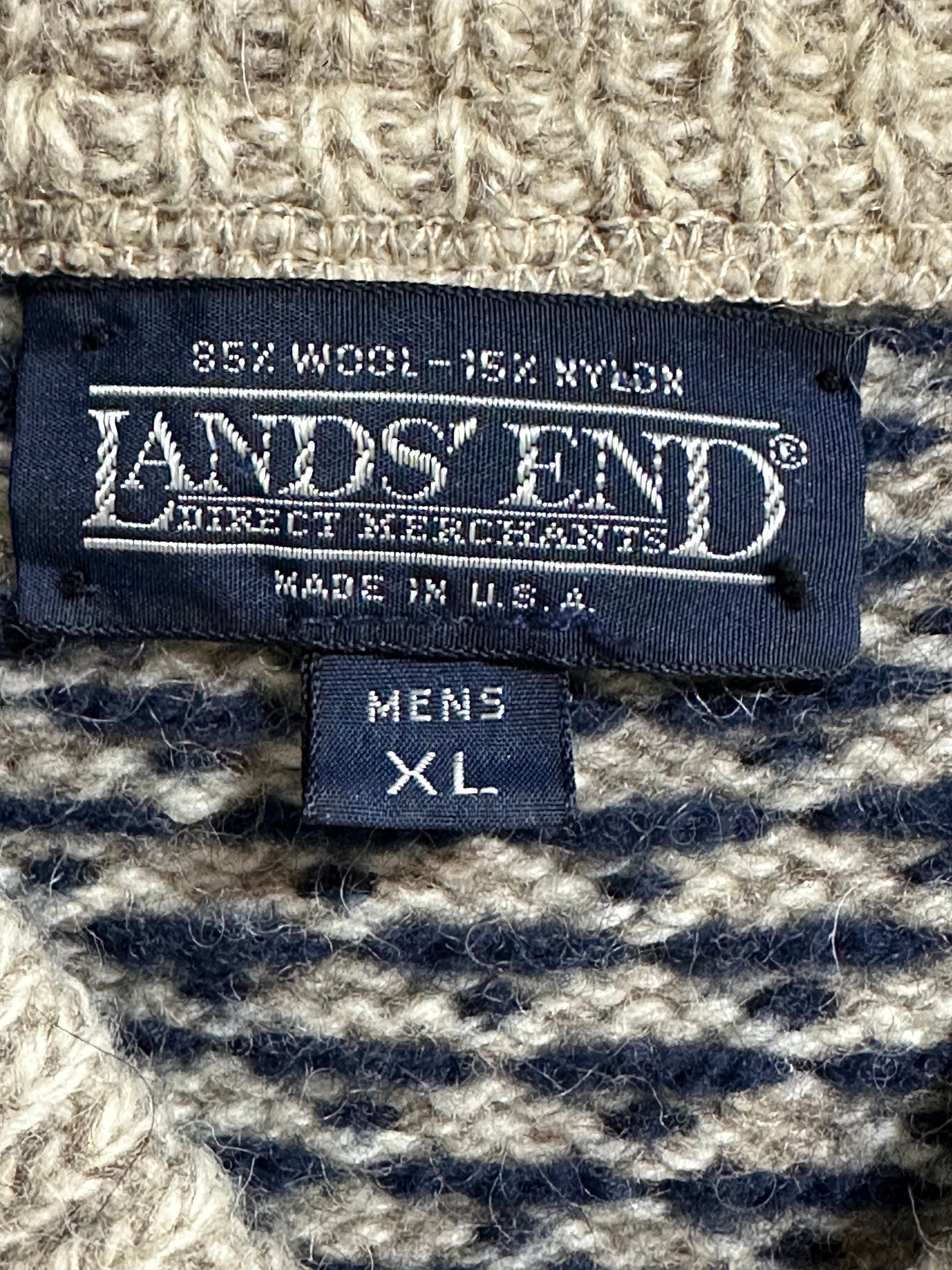Vintage Lands End 2 Button Nordic Sweater Birdseye Fisherman Wool 