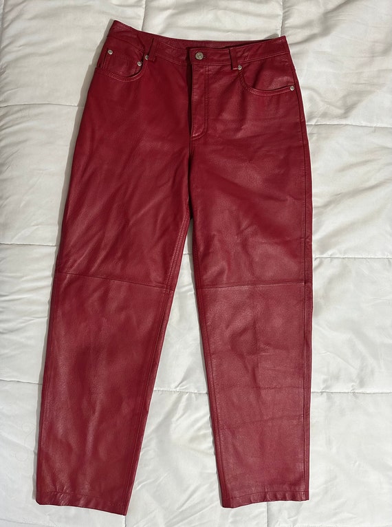 Newport News Jeanology 100% Leather Pant Red High 