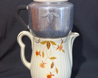 Hall China Jewel Tea Autumn Leaf West Bend Cup Coffee Pot