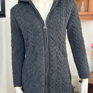 ARAN CRAFTS Merino Wool Zip Front Hooded Sweater Cardigan - size S