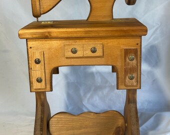 Vintage Wooden Sewing Machine Storage Box Miniature Treadle Notions Jewelry Trinket Chest