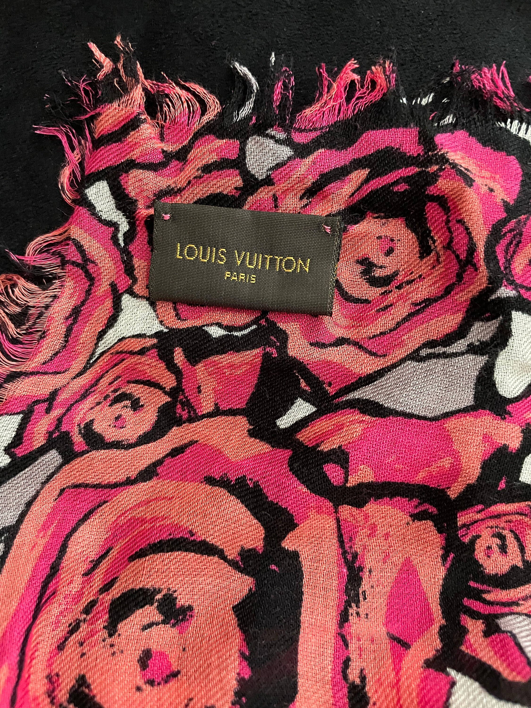 Authentic Louis Vuitton Flower Pattern Pink Scarf 100% Silk Made In Italy