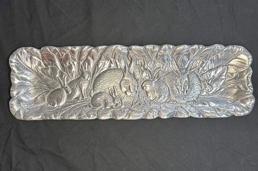 Arthur Court Cast Aluminum 1986 Bunny Rabbits Large Rectangle ...