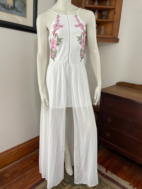Premier Amour Romper White Floral Embroidered Maxi