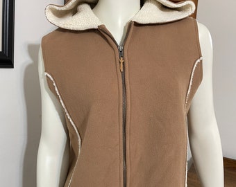 Ralph Lauren Women's Vest Brown Faux Suede Sherpa Hooded Warm Western - Size L