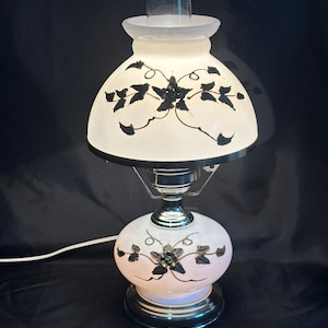 Vintage 1960s Carl Falkenstein Milk Glass Hurricane Lamp; 3-way