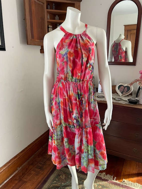 Vintage 80’s Sundance Watercolor 100% Silk Halter 