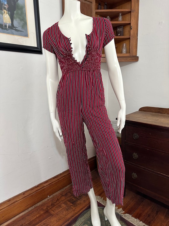 Red and black striped jumpsuit hotsell