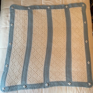 Vintage Crocheted Blue & White Baby Blanket