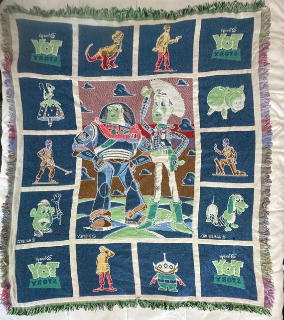 Vintage 90s Toy Story Woven Tapestry Blanket Throw, Authentic