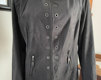 Insight New York Faux Suede Military Style Black Jacket - Size 14