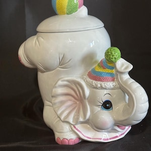 Simson Ceramic Circus Elephant Cookie Jar - made in Taiwan ‘80’s