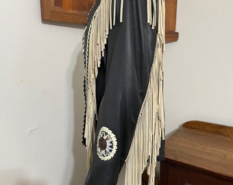 Veste En Cuir 3B WEST Tansmith - Style Amérindien/Western Avec Franges Et Perles - Taille L