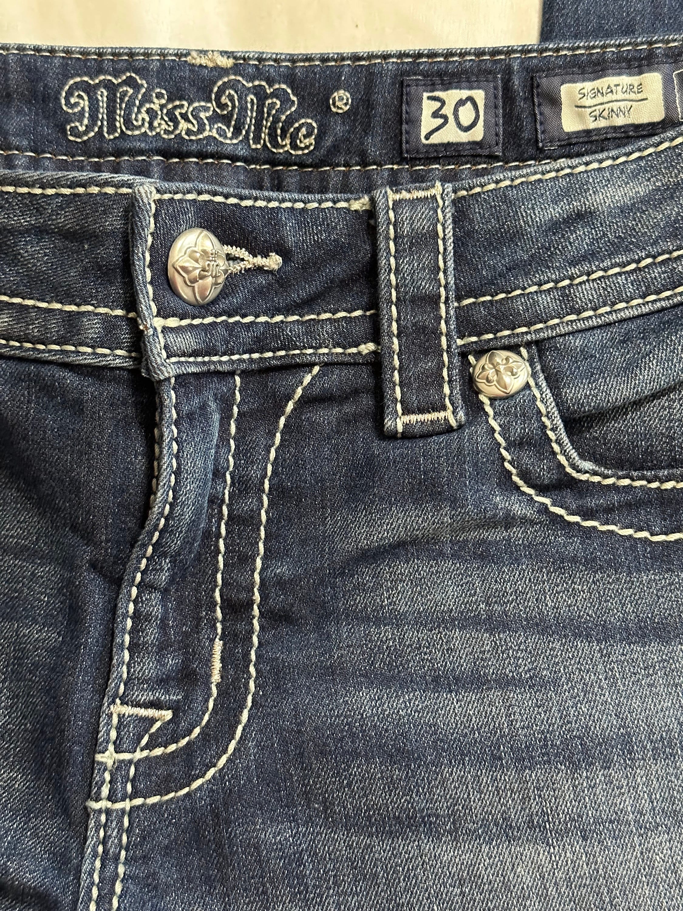 Miss Me Signature Skinny Jeans With Sequin Feathers on Back