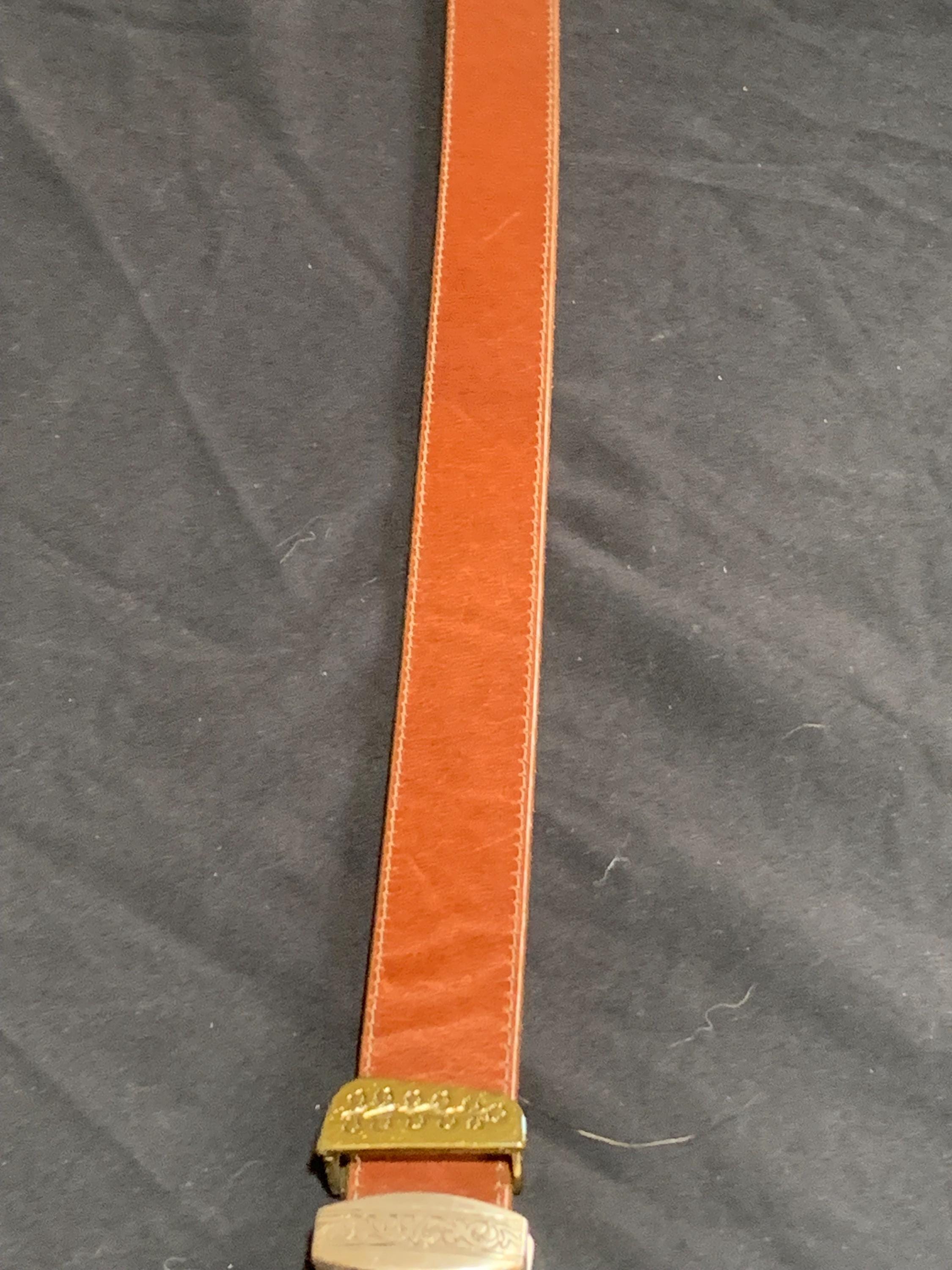 VTG Brighton Belt with Two Tone Buckle Set, narrow 1991 Brighton Leather and Brass Sectional Belt SMALL 28  main image 3