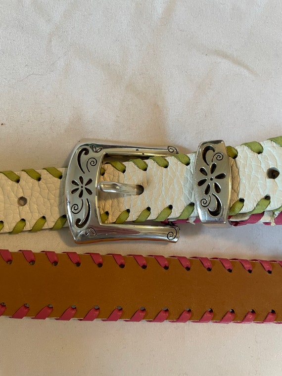 Vintage Brighton White Leather Belt with multi-col