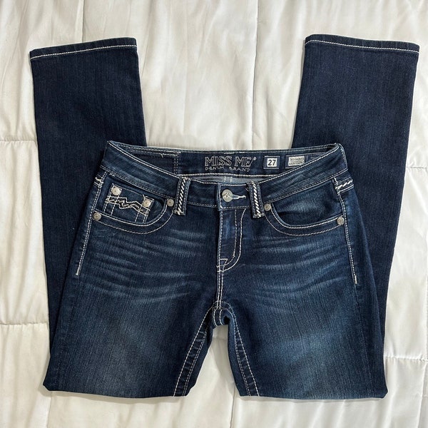 Miss Me Easy Capri Dark Wash Blue Jeans Size 27 JE1O49EP3 30" W x 30" L Bling Heavy Stitch